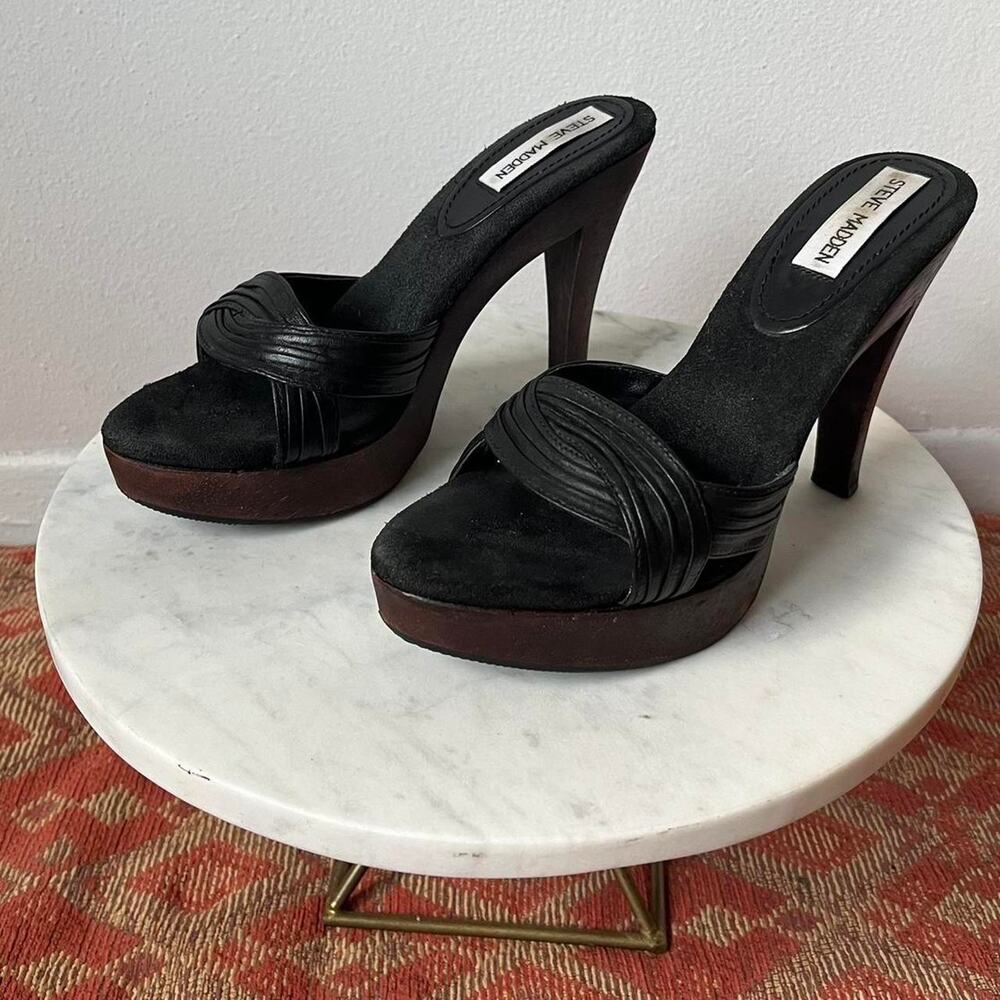 vtg y2k steve madden black wooden stiletto heels